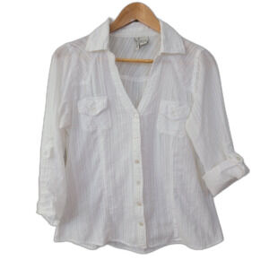 Womens Sz M Cowgirl Western White V-neck 100% Cotton Top Blouse  Y2K~Love Potion